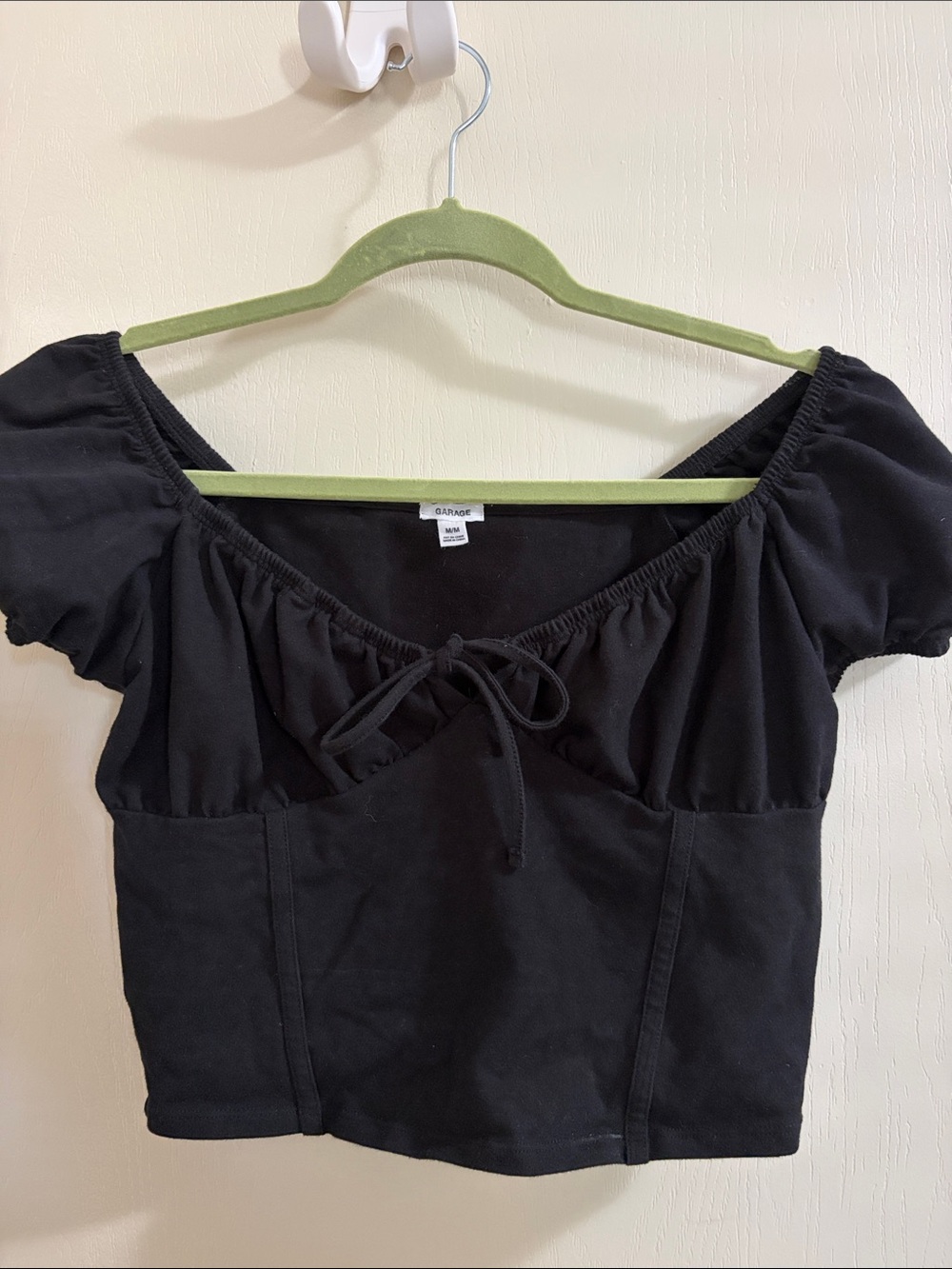 Garage Black Cropped Too with Drawstring Tie